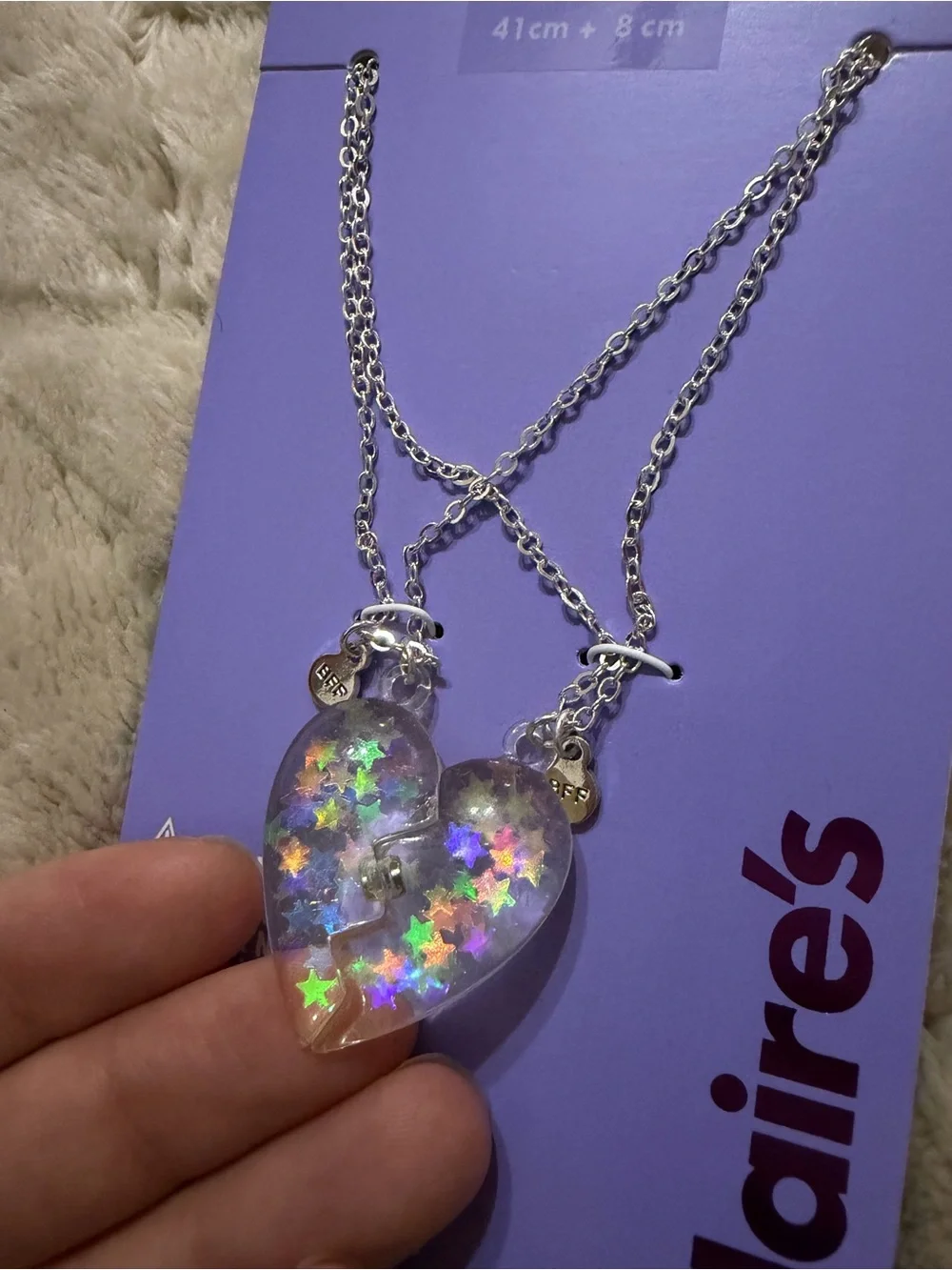 NWT-Claire's Clear Iridescent Star Best Friends Heart Pendant Necklace Set